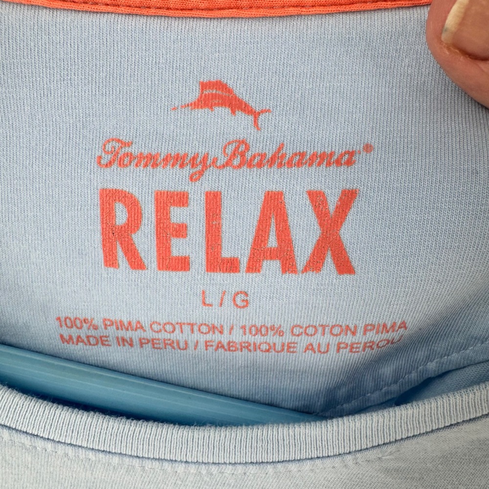 Tommy Bahama Relax Mens L Light Blue Pima Cotton Pocket T-Shirt Marlin Logo - Picture 4 of 6